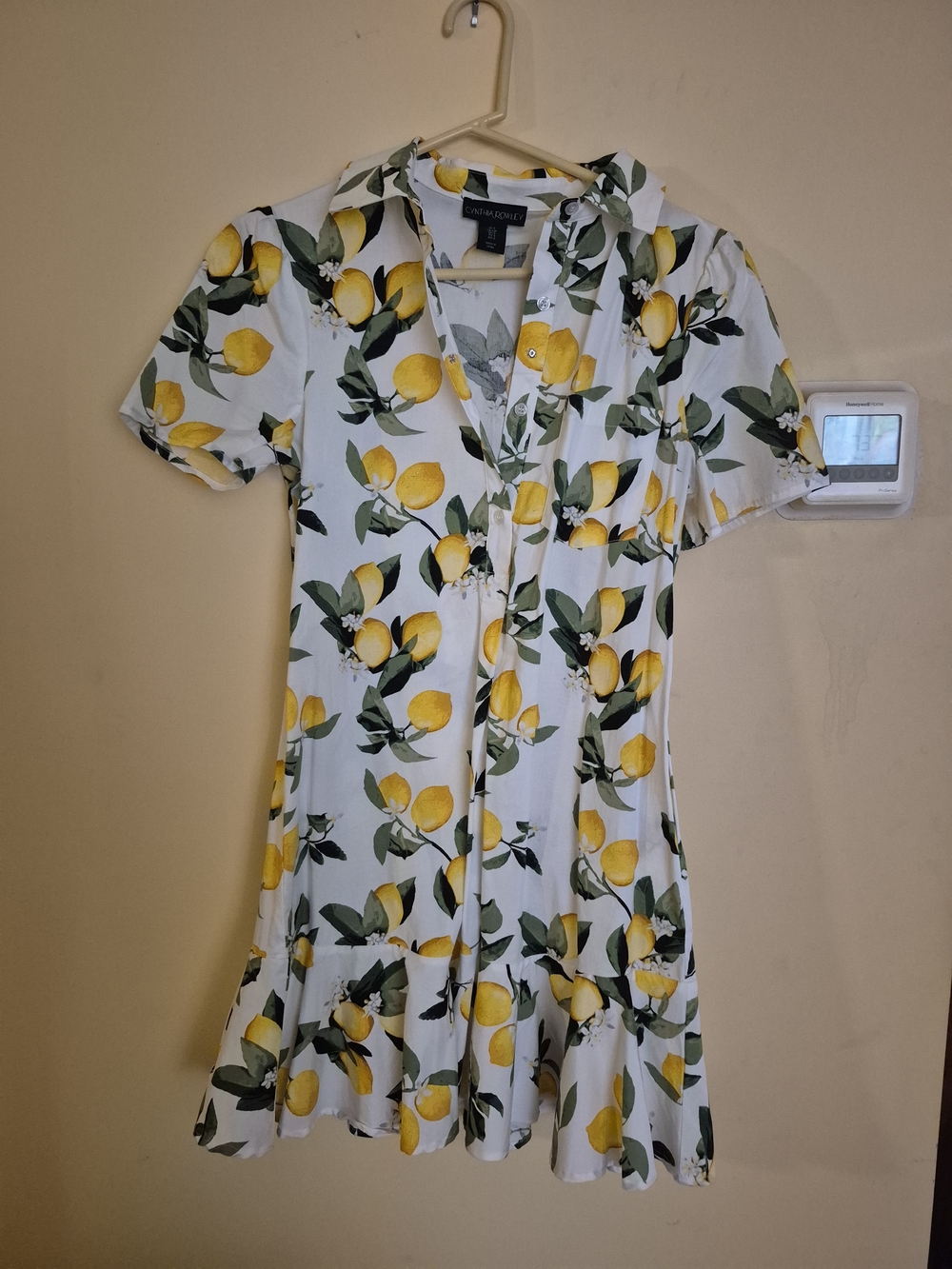 Cynthia Rowley White Lemon-Print Short Sleeve Mini Dress